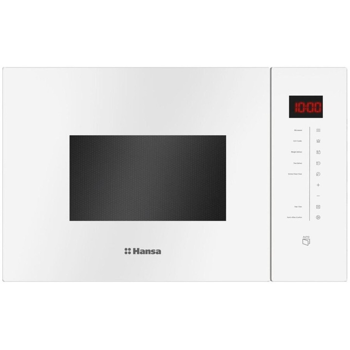 Cuptor cu microunde incorporabil Hansa AMMB25E1WH, 25 L, display, control touch, 900 W, grill, 7 nivele putere, 8 programe, decongelare, ChildLock, Sticla, Alb