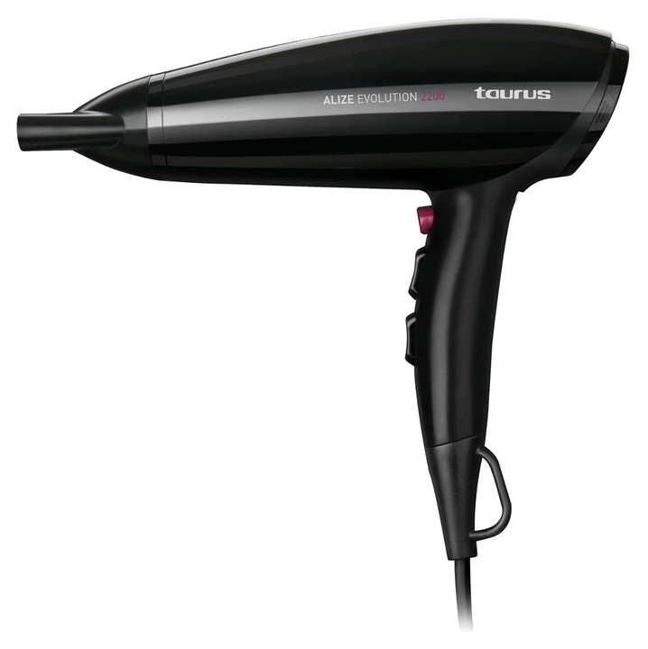Uscator De Par, TIRAVIS® TAURUS, Alizee Evolution 2200 Cu Putere 2200W, 2 Viteze Si 3 Nivele De Temperatura, Functie Cool Shot Pentru Fixare, Filtru Pentru Retinere Impuritati, Concentrator Inclus, Design Practic Pentru Uz Casnic, Negru