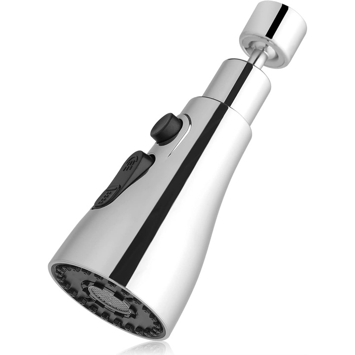 Cap de robinet rotativ 360°, adaptor pentru robinet, 3 moduri de curgere, accesorii pentru baterii sanitare