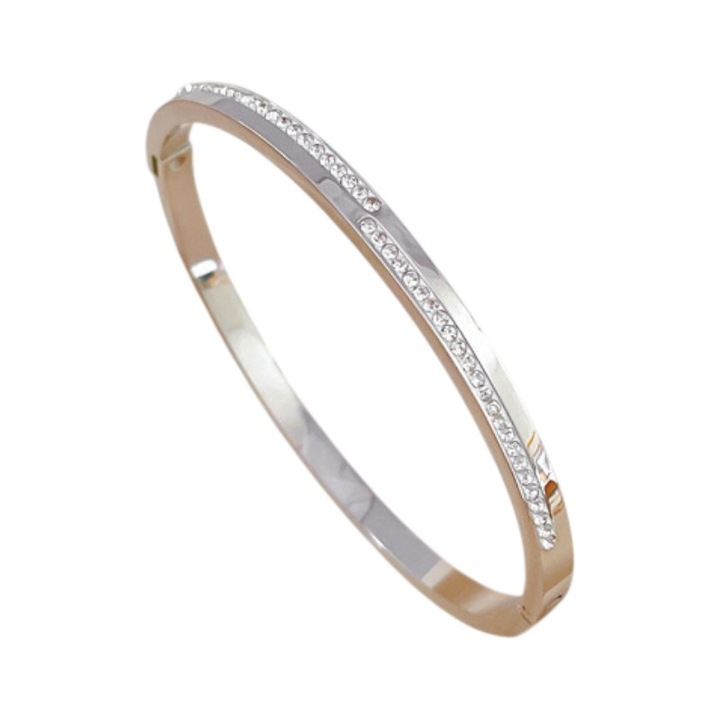 Bratara eleganta din inox, cu zirconii, argintiu