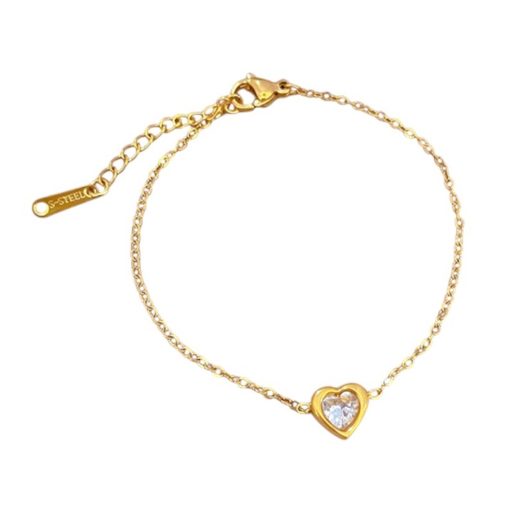 Bratara dama, cu pandantiv inima, 19cm, auriu