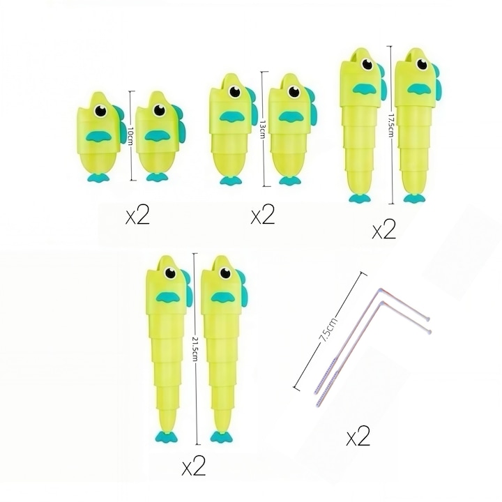 Set joc pescuit copii Scatteredyun, 2 lansete, pesti retractabili verzi, 7.5cm lansete, pesti 10x15x17.5x21.5cm