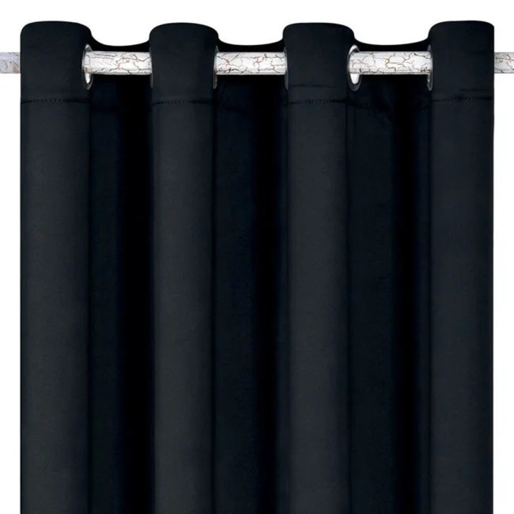 Уютно Декоративно плътно перде с халки, 140x260 см, Черно