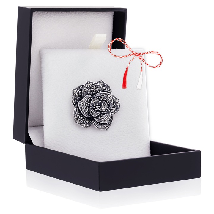 Brosa Argint 925 Trandafir Inflorit - Marcasite