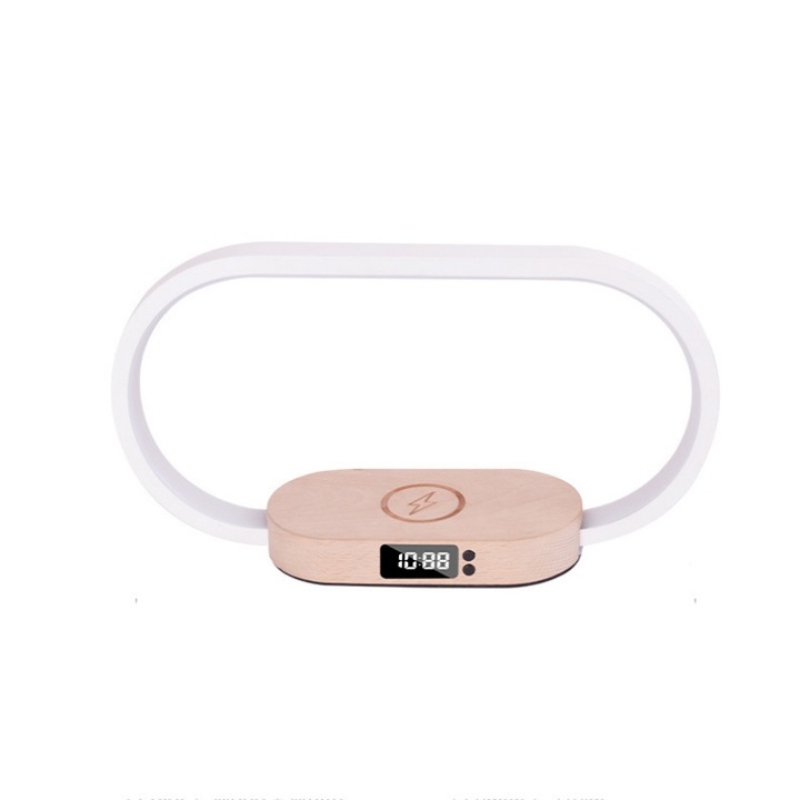 Lampa de birou, 270 lumeni, incarcare rapida wireless 15W, reglare temperatura in trei culori, 300x80x160mm, culoare lemn