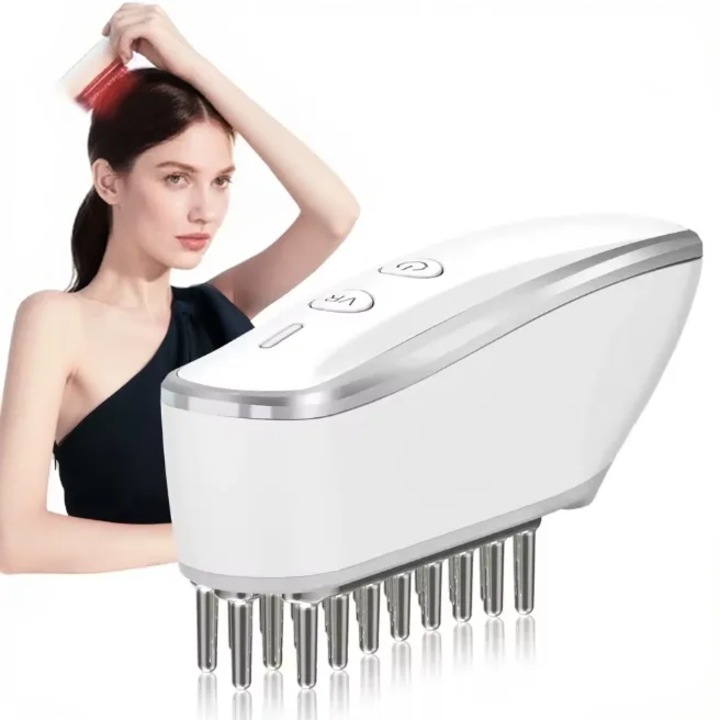 VeniSymlis® Pieptene de masaj multifunctional KKS-189, 25 dinti, vibratii 3 trepte, LED rosu, EMS microcurent, ingrijire piele, incarcare USB, design ergonomic, pentru scalp, fata si corp, negru