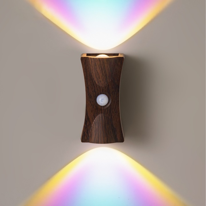 Lampa de veghe LED, Ultrixe, cu Senzor de Miscare, LED RGB, 1200mAh Reincarcabila, Baza Magnetica, Usor de Instalat, Pentru dressing, holuri, scari, camera copilului, Lumini Colorate, Maro cafea