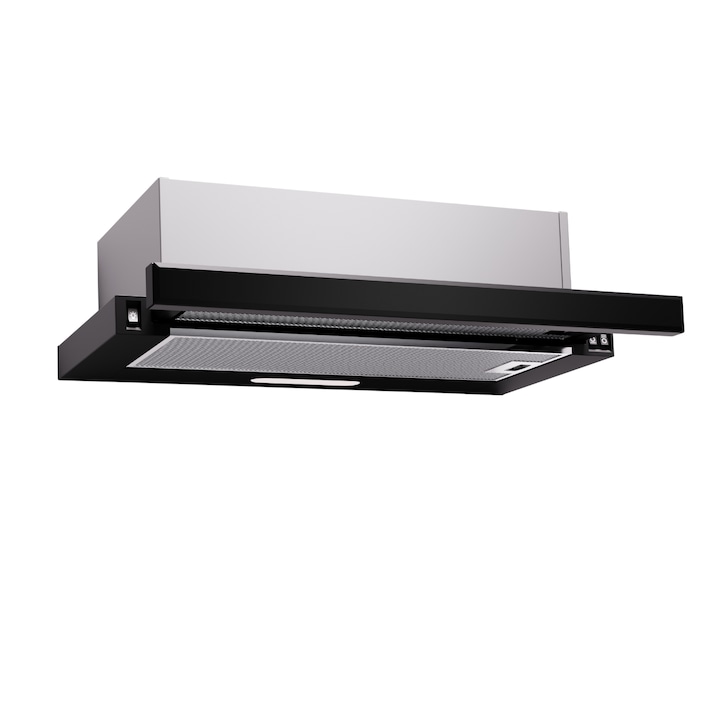 Hota incorporabila telescopica PROFF Tactus Vitro, Front sitcla, Capacitate 520 mc/h, Clasa energetica C, Iluminare LED, Negru