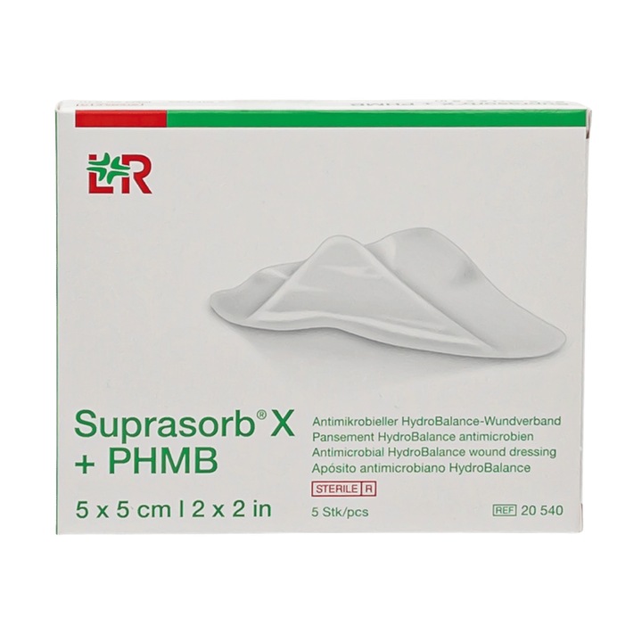 Pansament pentru rani Suprasorb X PHMB HydroBalance, 5 bucati, 5x5 cm, proprietati antibacteriene, efect de hidratare