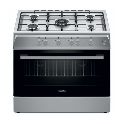 Aragaz Nobeltek NLT 6903IX/G1, plita gaz cu 5 ochiuri (arzator mare triplu), cuptor gaz(102l), aprindere electrica, grill, iluminare cuptor, echipat cu diuze GN, diuze GPL de schimb, 60 x 90cm, Inox