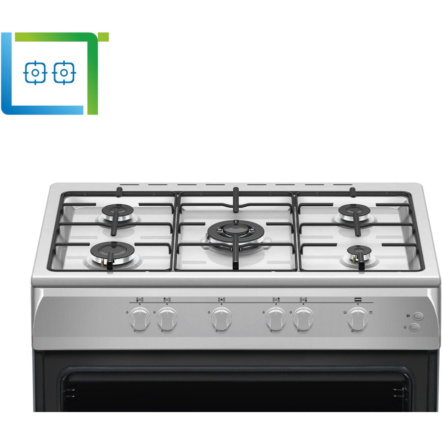 Aragaz Nobeltek NLT 6903IX/G1, plita gaz cu 5 ochiuri (arzator mare triplu), cuptor gaz(102l), aprindere electrica, grill, iluminare cuptor, echipat cu diuze GN, diuze GPL de schimb, 60 x 90cm, Inox