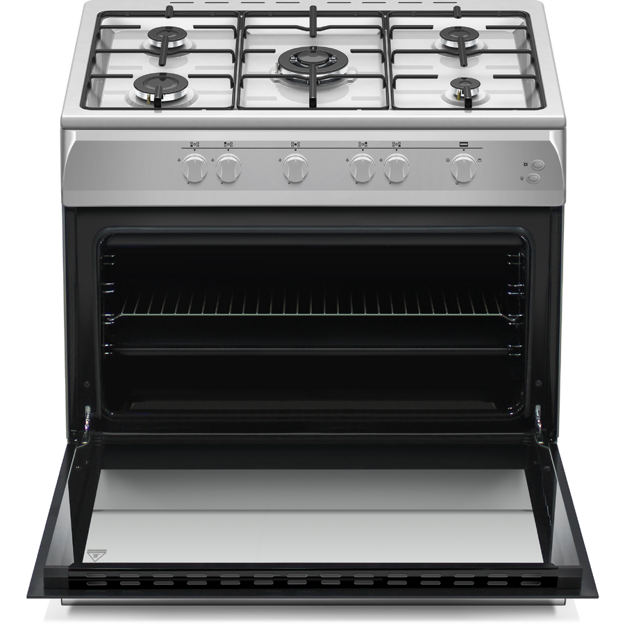 Aragaz Nobeltek NLT 6903IX/G1, plita gaz cu 5 ochiuri (arzator mare triplu), cuptor gaz(102l), aprindere electrica, grill, iluminare cuptor, echipat cu diuze GN, diuze GPL de schimb, 60 x 90cm, Inox