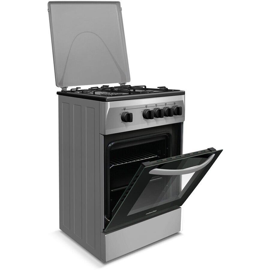 Aragaz Nobeltek NLT 5551S/G1, gaz, siguranta plita si cuptor, echipat cu diuze GPL, diuze GN de schimb, 50 x 50 cm, Argintiu