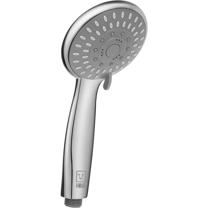 Cap de dus univerasala H&S, din ABS cu finisaj cromat, 5 tipuri de jet, efect masaj, presiune ridicata, sistem anticalcar, Argintiu