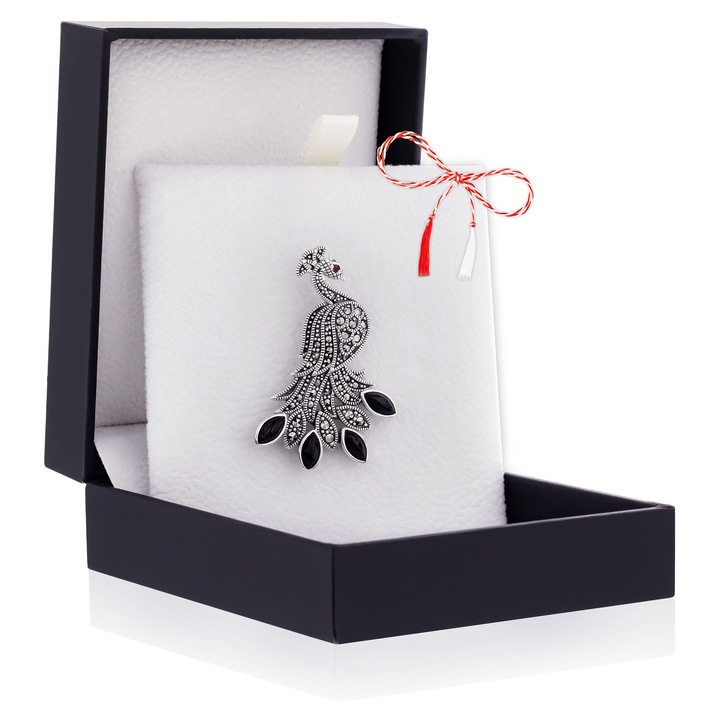 Brosa Argint 925 Paun - Onyx