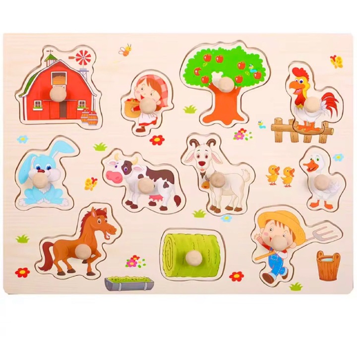 Fából készült oktató puzzle gyermekeknek - Farm