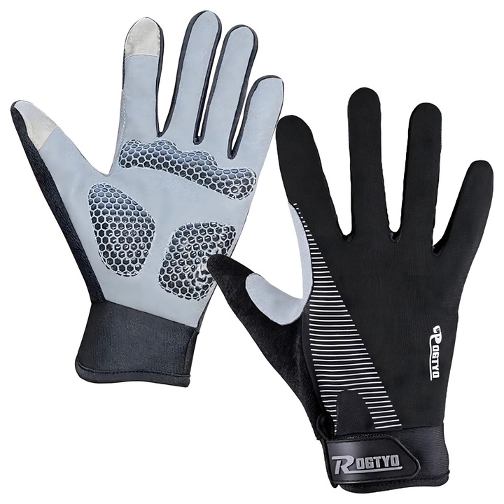 Manusi sport, REALNE CENY, XL, negre si gri, cu gel amortizor si functie de atingere