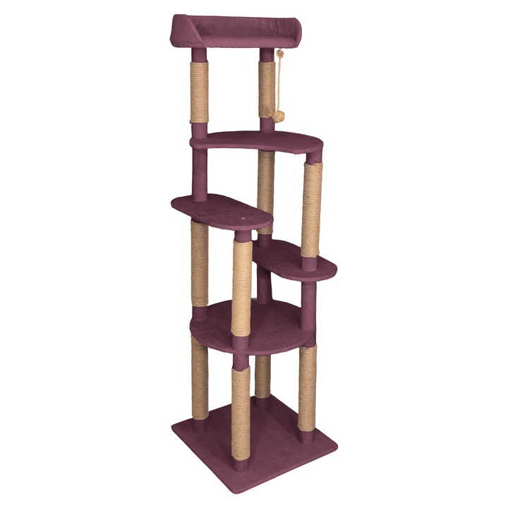 Ansamblu joaca Pisici, Visiniu, 176 cm Inaltime, Lucrat Manual, 6 Niveluri, Culcus cu Burete