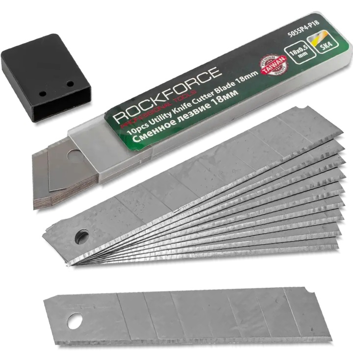 Set 10 lame segmentate 18mm Rockforce, din otel carbon, rezistente, cu etui plastic
