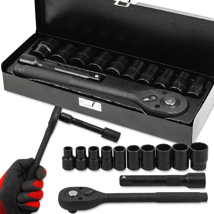 Set chei nasada 1/2", 12 elemente, FORCEKRAFT, otel CR-Mo, valiza metalica