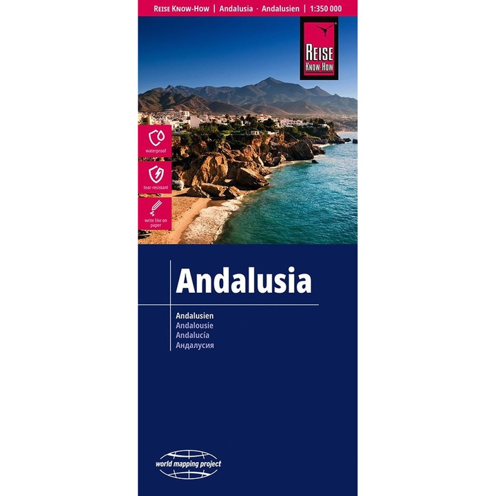Harta turistica si auto Andaluzia 1:350 000, Reise Know-How, waterproof, multilingva, 2025
