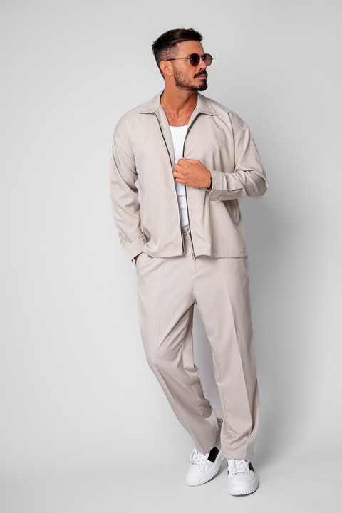 Set Jacheta cu fermoar si pantalon lung Cream 19783, Crem
