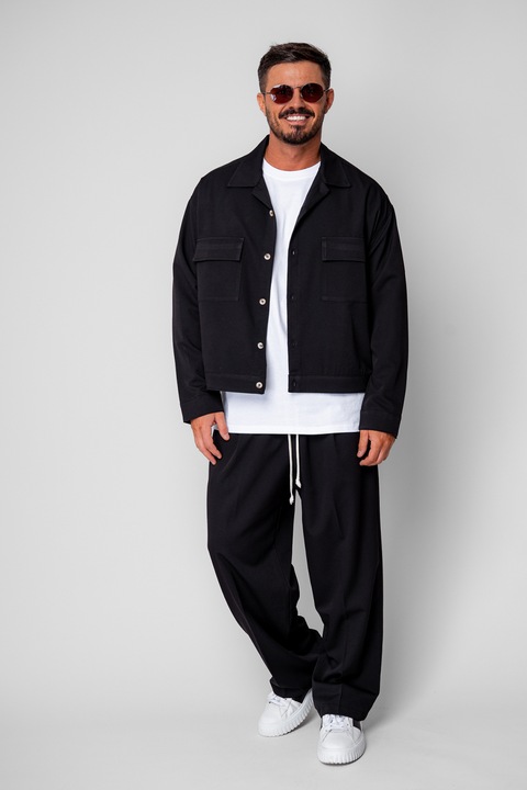 Set Jacheta cu buzunare si pantalon lung Black 19797, Negru