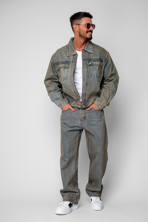 Set Urban Jacheta cu fermoar si pantalon lung din Denim Blue 19829, BLUE