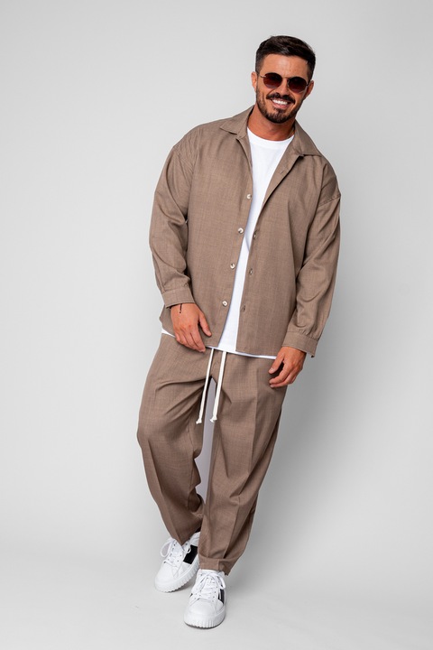 Set Camasa si pantalon lung cu snur Beige 19882, Bej