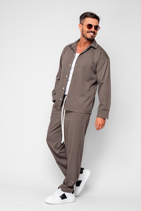 Комплект риза и дълъг панталон с връзки Taupe 19886, Бежов