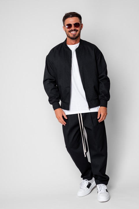 Set Jacheta cu fermoar si pantalon lung drept Black 19900, Negru