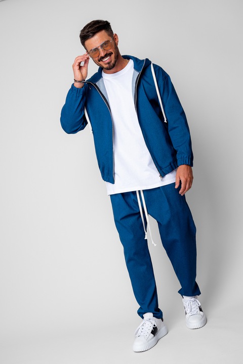 Set Camden din denim elastic Hanorac si Pantalon Lung drept Premium Dark Blue 19988, Albastru inchis