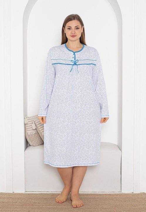 Camasa de Noapte Dama din Bumbac Moale, Maneca Lunga, batal 402 13823, Alb