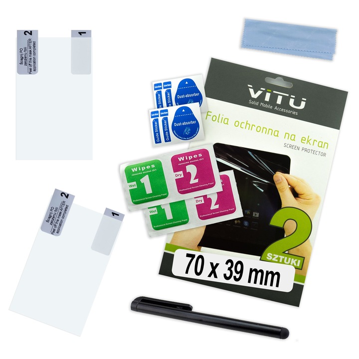 Folie protectoare universala VITU pentru ecrane 70x39mm, 2 bucati, policarbonat, transparent
