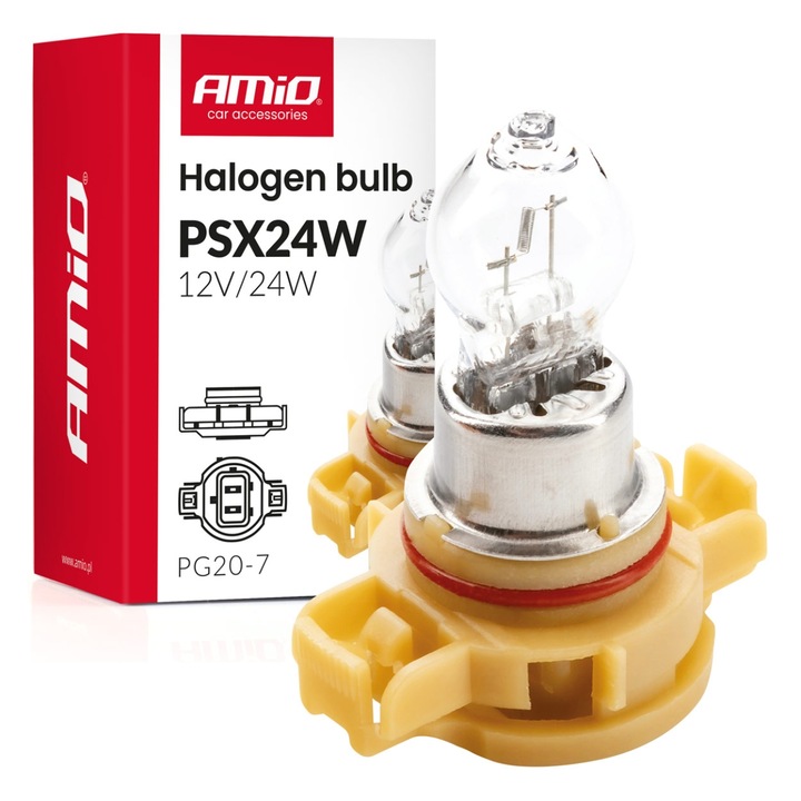 Bec halogen PSX24W 12V 24W, AMIO, trunchi PG20-7, alb