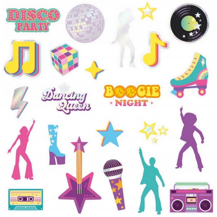 Tatuaje temporare PARTYPAL Retro Disco, set 23 bucati, multicolor