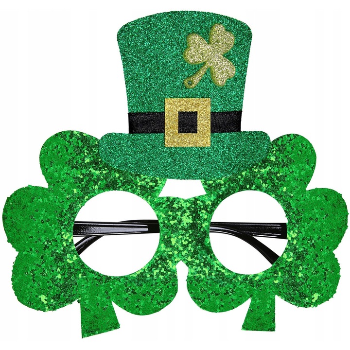 Ochelari verzi de carnaval WIDMANN, forma de trifoi, cu motiv de palarie, dimensiune universala, set 1 bucata