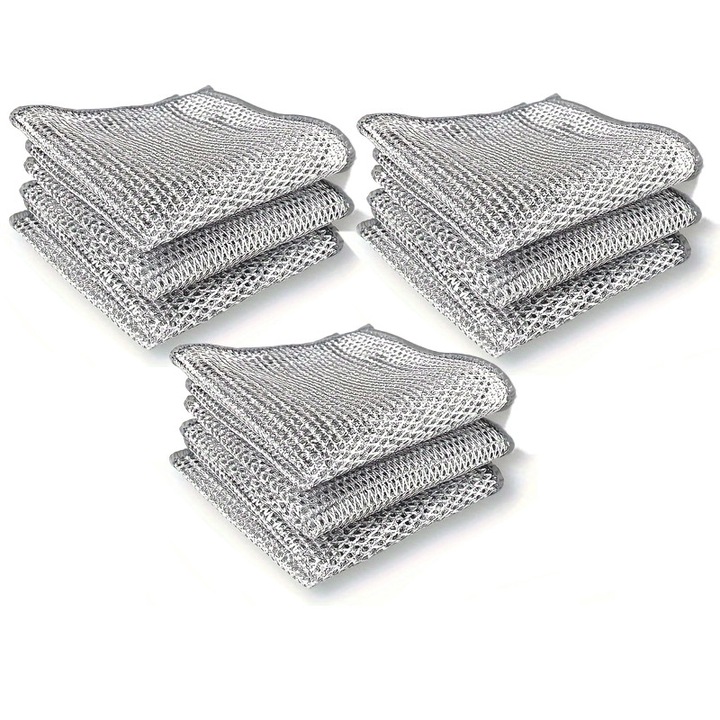 Lavete din microfibra, set 10 bucati, argintii, reutilizabile, cu textura dubla