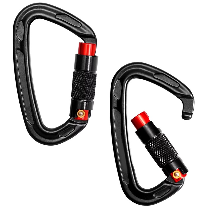 Set de carabiniere cu blocare automată, qipuneky, 24KN, roșu și negru, 9.8x5.7x4.3cm, 2 bucăți