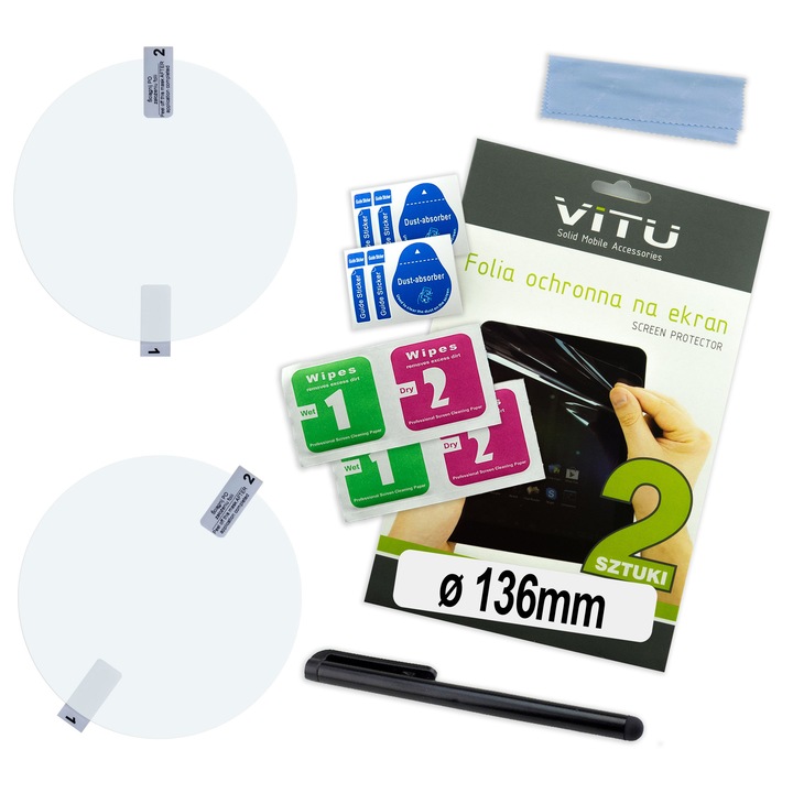 Folie protectie VITU pentru ecrane, set 2 bucati, 136mm, 5,4 inch, rotunda