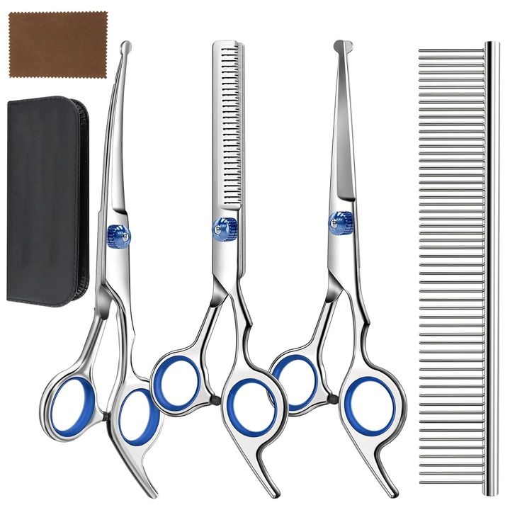 Комплект ножици за груминг на кучета и котки 4 в 1, със заоблени върхове