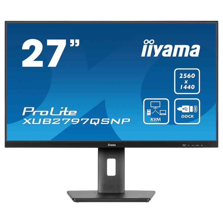 Монитор IIYAMA XUB2797QSNP-B1, 27'' IPS panel, Anti-Glare, WQHD 2560x1440, 16:9, 300cd/m2, 1300:1, 80M:1, 1ms, 100Hz, Flicker free, Blue light reducer, Adaptive Sync, KVM, HDMI, DP, USB-C, 4x USB, DP Out, LAN, HAS, Swivel, Tilt, Pivot, VESA XUB2797QSNP-B1