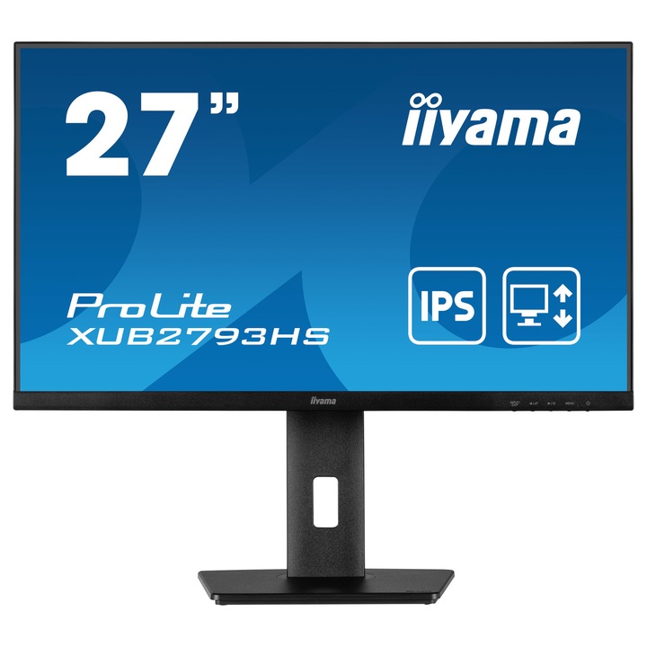 Монитор IIYAMA XUB2793HS-B7, 27'', IPS panel, 3-side borderless, AG, 16:9, FHD 1920x1080, 100 Hz, 1ms, 300cdm, 1300:1, Adaptive Sync, Flicker free, Blue light reducer, HDMI, DisplayPort, Audio out, Speakers, HAS, Swivel, Tilt, Pivot, VESA 100 XUB2793HS-B7
