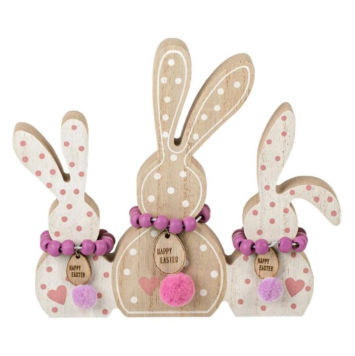 Decorațiune de Paște 3 iepurași, 15×2×15cm