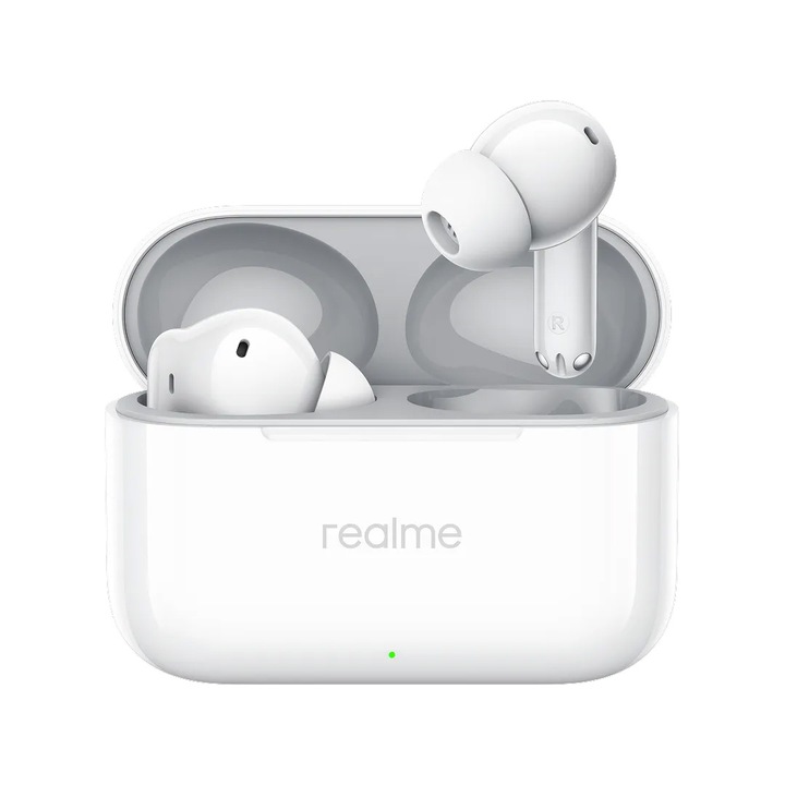 Realme Buds T200 Fülhallgató, True Wireless, Aktív zajszűrés 30dB, 12.4mm-es dinamikus mélyhangszóró, 40 óra lejátszási idő, IP55, Bluetooth 5.4, Gyors töltés, Fehér