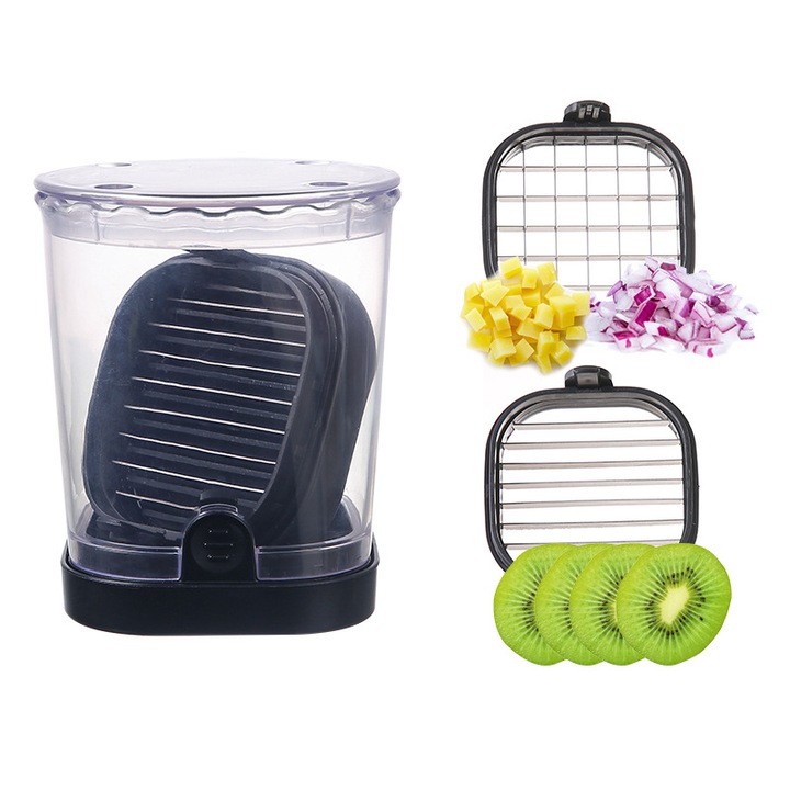 Feliator manual 2-in-1, Golxmse, cu recipient de stocare, 10.3x8.7x7.5cm, negru