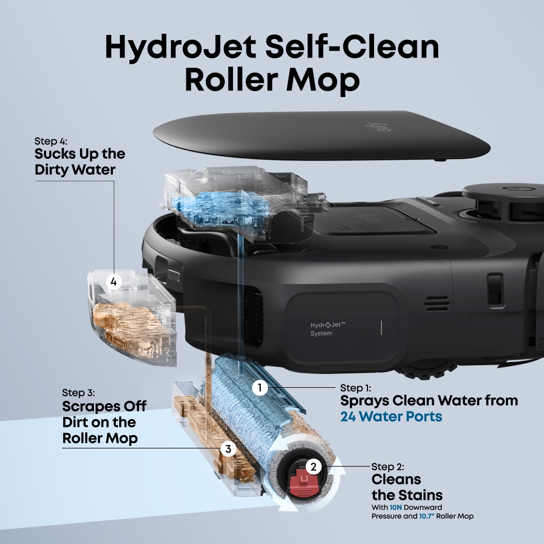 Aspirator robot eufy Omni C28 15.000 Pa, LDS+ Linear Laser Navigation, Rezervor de apa curata de 2.2L, Rezervor de apa murdara de 2.2L, Autonomie de 123 de min, Negru