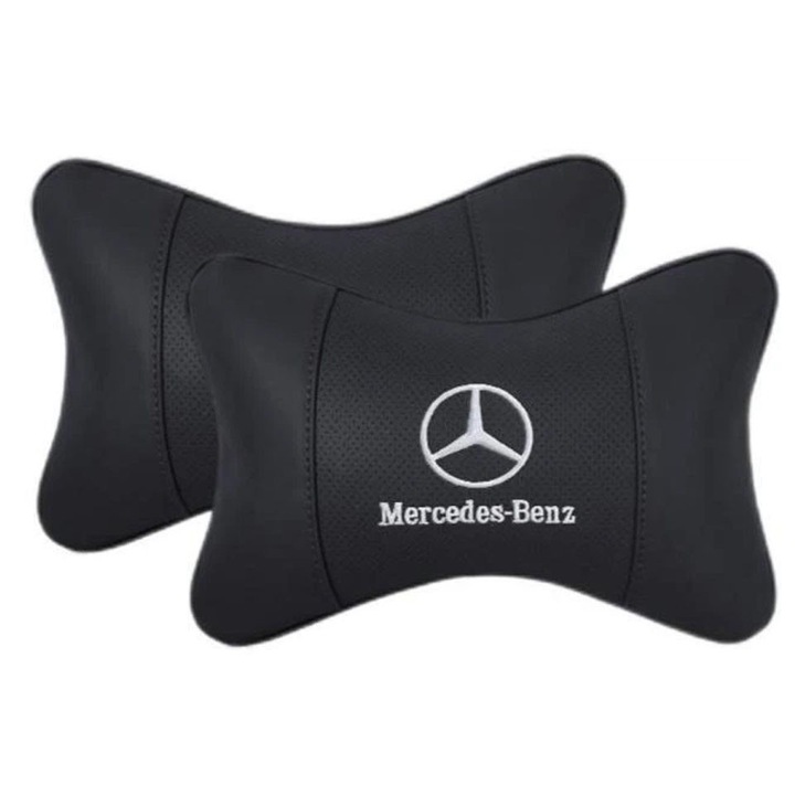 Set perne auto PBauto, cu logo Mercedes, brodate, din piele, 2 bucăți