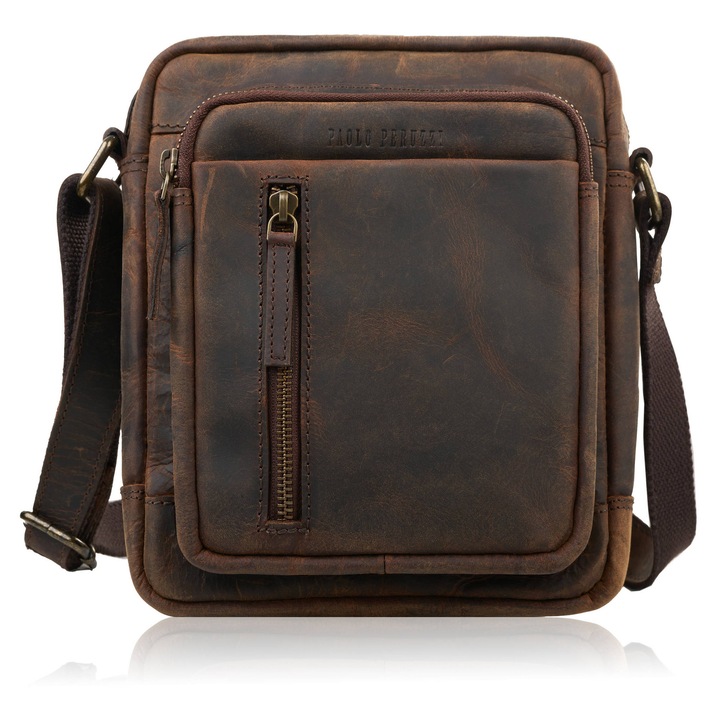Мъжки кафяв винтидж Paolo Peruzzi мъжки кожен портфейл за рамо IM-01-HBR