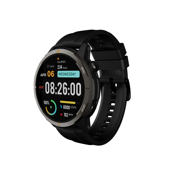 Часовник Smartwatch AGM Legio Pro, Амолед дисплей, 14 дни батерия, 5АТМ, IP68, Mil Std., черна и оранжева силиконова каишка, Черен